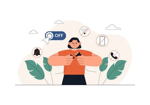 Digital Detox Vector Illustration Featuring Screen Time Reduction, Offline .. 库存插图