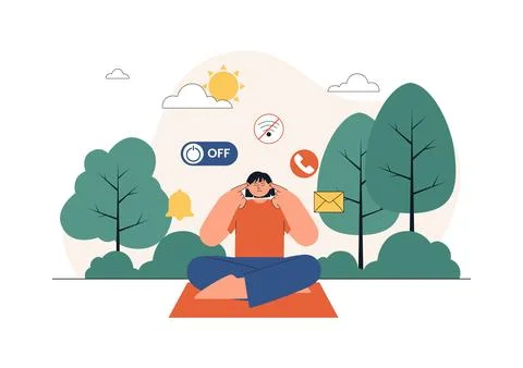 Digital Detox Vector Illustration Featuring Screen Time Reduction, Offline .. 库存插图