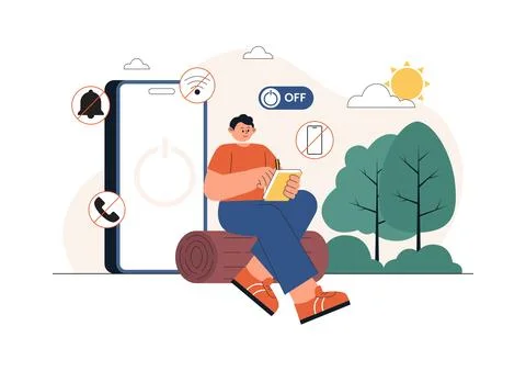 Digital Detox Vector Illustration Featuring Screen Time Reduction, Offline .. Ilustración de archivo