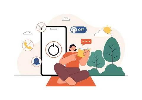 Digital Detox Vector Illustration Featuring Screen Time Reduction, Offline .. Ilustración de archivo