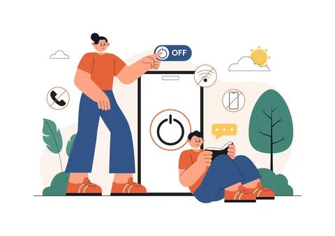 Digital Detox Vector Illustration Featuring Screen Time Reduction, Offline .. 库存插图
