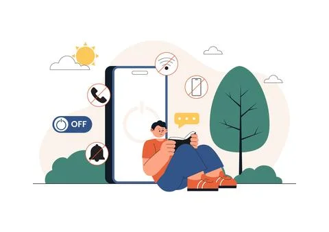 Digital Detox Vector Illustration Featuring Screen Time Reduction, Offline .. Ilustración de archivo