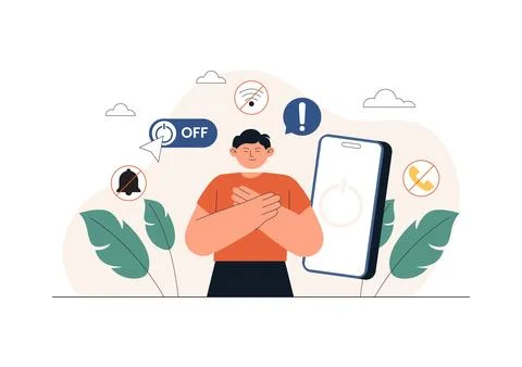 Digital Detox Vector Illustration Featuring Screen Time Reduction, Offline .. 库存插图
