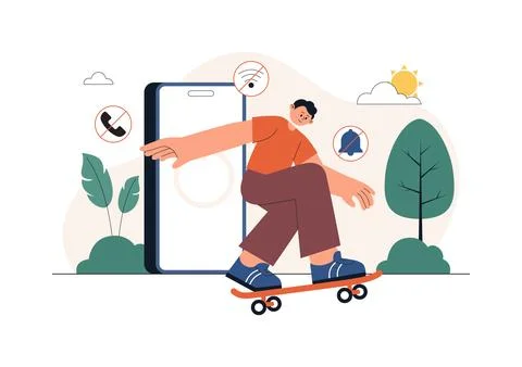 Digital Detox Vector Illustration Featuring Screen Time Reduction, Offline .. 库存插图