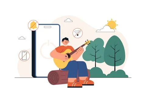 Digital Detox Vector Illustration Featuring Screen Time Reduction, Offline .. 库存插图