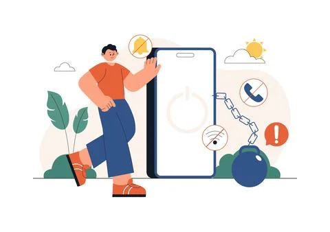 Digital Detox Vector Illustration Featuring Screen Time Reduction, Offline .. Ilustración de archivo