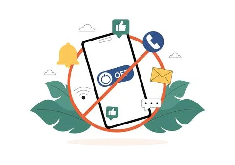 Digital Detox Vector Illustration Featuring Screen Time Reduction, Offline .. 库存插图