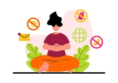 Digital Detox Vector Illustration Featuring People Disconnecting from Smart.. Stock Illustration