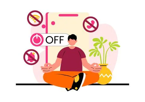 Digital Detox Vector Illustration Featuring People Disconnecting from Smart.. Stock Illustration