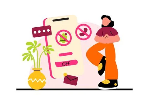 Digital Detox Vector Illustration Featuring People Disconnecting from Smart.. Stock Illustration