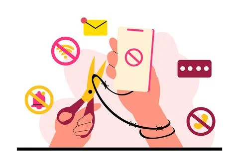 Digital Detox Vector Illustration Featuring People Disconnecting from Smart.. Stock Illustration