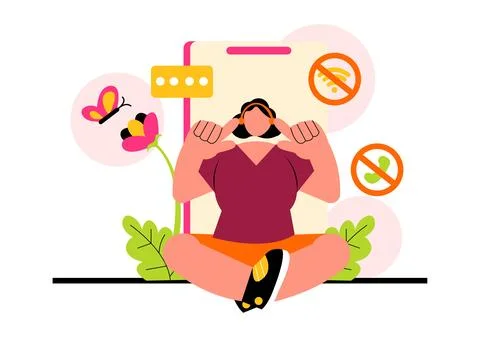 Digital Detox Vector Illustration Featuring People Disconnecting from Smart.. Stock Illustration