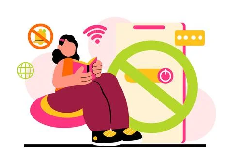 Digital Detox Vector Illustration Featuring People Disconnecting from Smart.. Illustrazione stock
