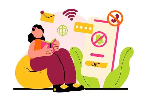 Digital Detox Vector Illustration Featuring People Disconnecting from Smart.. Stock Illustration