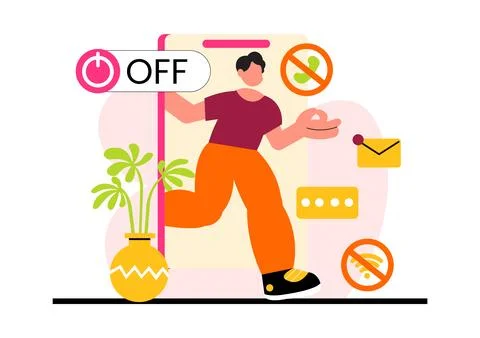 Digital Detox Vector Illustration Featuring People Disconnecting from Smart.. Illustrazione stock