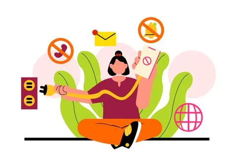 Digital Detox Vector Illustration Featuring People Disconnecting from Smart.. Illustrazione stock