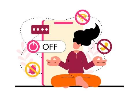Digital Detox Vector Illustration Featuring People Disconnecting from Smart.. Stock Illustration