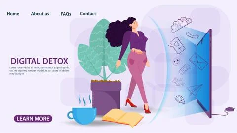 Digital detoxification banner concept for web and mobile sites a Woman is pro Stock Illustration