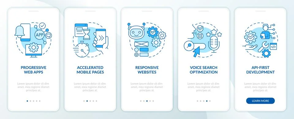 Digital development tendency blue onboarding mobile app screen Illustrazione stock