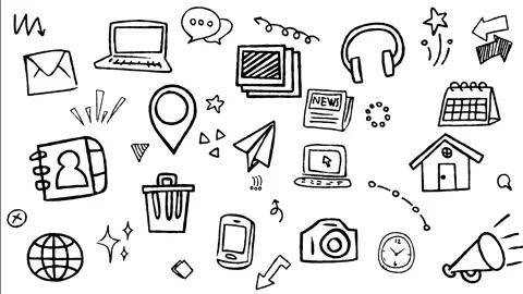 Digital Device and Basic Media Hand Drawn Doodle Animation Stock Footage 344308216