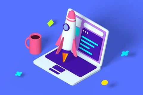 Digital device and rocket symbol for startup idea Stock Illustration