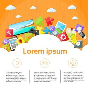 Digital Device Entertainment Cloud Copy Space Tablet Computer 스톡 일러스트
