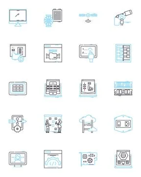 Digital device linear icons set. Smartph, Tablet, Laptop, Desktop, Smartwatch Illustrazione stock