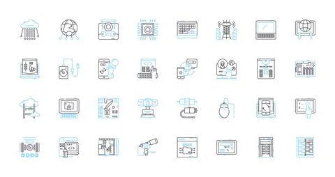 Digital device linear icons set. Smartph, Tablet, Laptop, Desktop, Smartwatch Illustrazione stock