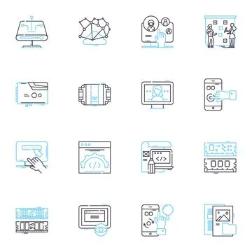 Digital device linear icons set. Smartph, Tablet, Laptop, Desktop, Smartwatch Illustrazione stock