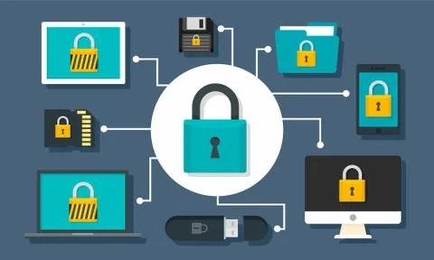 Digital device security concept background, flat style Stock Illustration