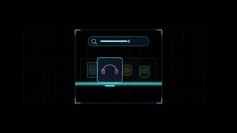Digital device selection animation displaying electronic icons on futuristi.. 스톡 동영상 347267943