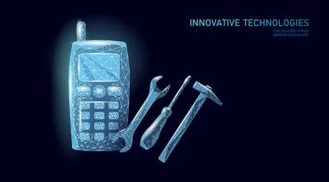 Digital device tools combination concept. Cellphone spanner screwdriver hammer Stock Illustration