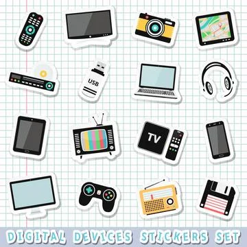 Digital device, tv and media stickers set Illustrazione stock