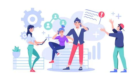 Digital device user using laptop, mobile phone, online chat Illustrazione stock