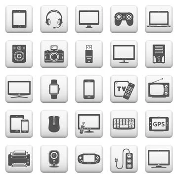 Digital devices and electronic gadgets icons set Stock Illustration