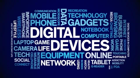 Digital Devices animated word cloud,animation kinetic typography seamless loop. Stock Footage 276070548