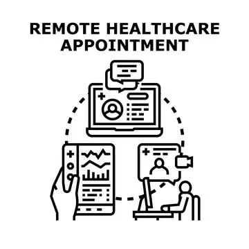 Digital devices connect patients and doctors, facilitating online discussions Stock Illustration