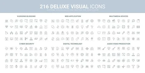 Digital devices, cyber security, web application for blogging, multimedia line 스톡 일러스트