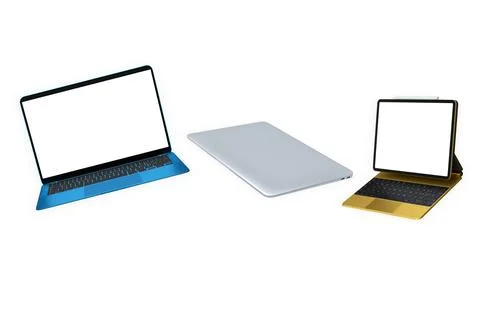 Digital devices including computer, laptop, tablet and graphic pad isolated on Stock Illustration