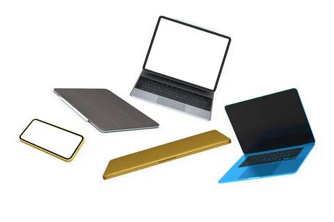 Digital devices including computer, laptop, tablet and graphic pad isolated on Stock Illustration