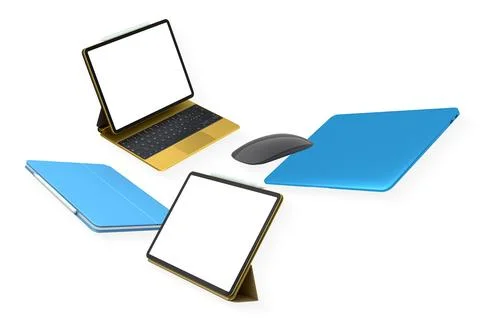 Digital devices including computer, laptop, tablet and graphic pad isolated o 库存插图