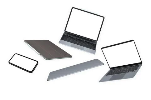 Digital devices including computer, laptop, tablet and graphic pad isolated o 库存插图
