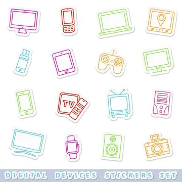 Digital devices stickers set Stock Illustration