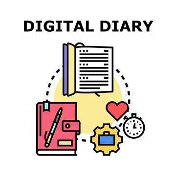 Digital diary concept recording personal data and notes Stock Illustration