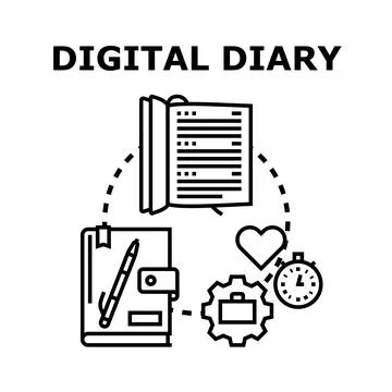 Digital diary concept recording personal data and notes Stock Illustration