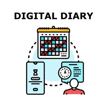 Digital diary planning appointments on calendar application Stock Illustration