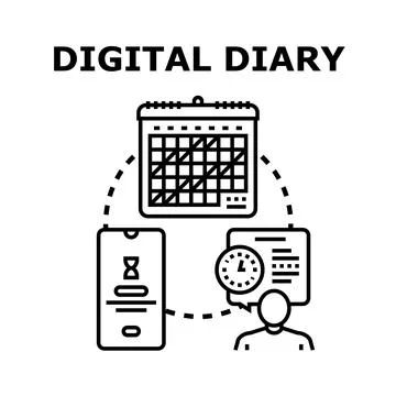 Digital diary planning appointments on calendar application 库存插图