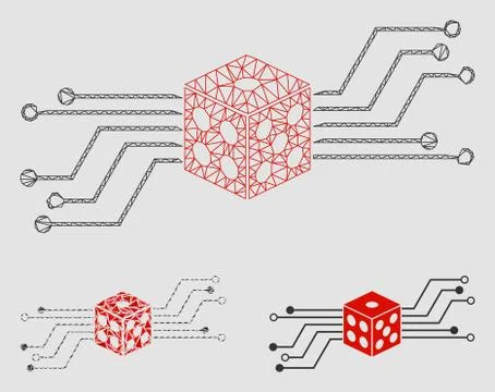 Digital Dice Circuit Vector Mesh Network Model and Triangle Mosaic Icon Stock Illustration