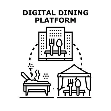 Digital dining platform with online and outdoor food services Stock Illustration