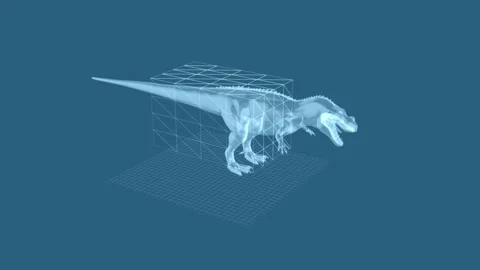 Digital Dinosaur Blueprint in 3D Grid on Blue Background with Transparent E.. 库存影片 343219502